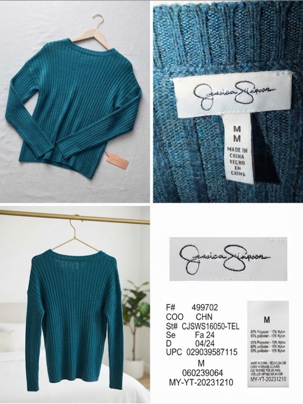 Jessica Simpson Teal Ribbed Crewneck Sweater